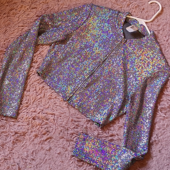 Silver Holographic Long Sleeve Crop Top
